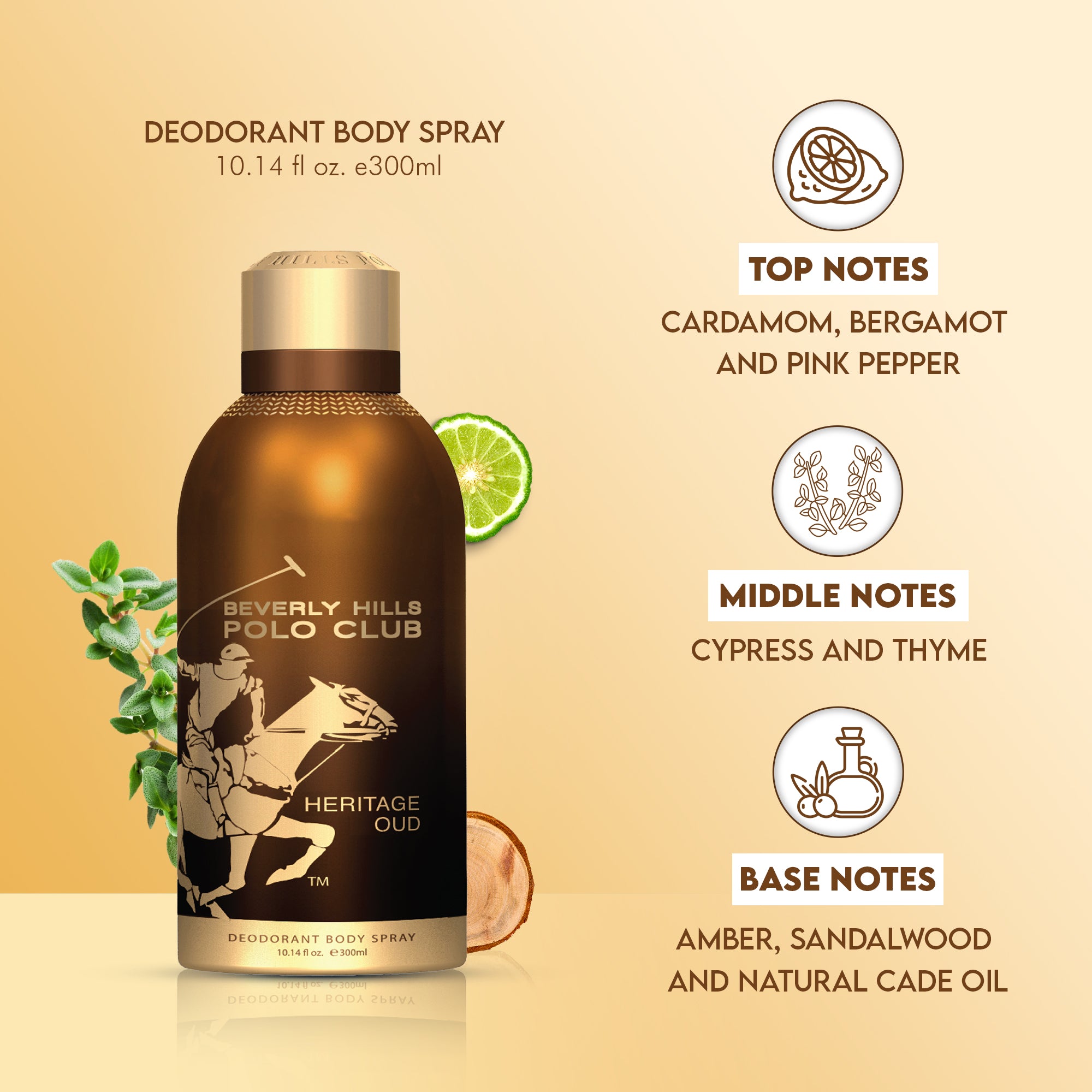Heritage Oud Prestige Parfum Body Spray - 300 ml, Deodorant for Men